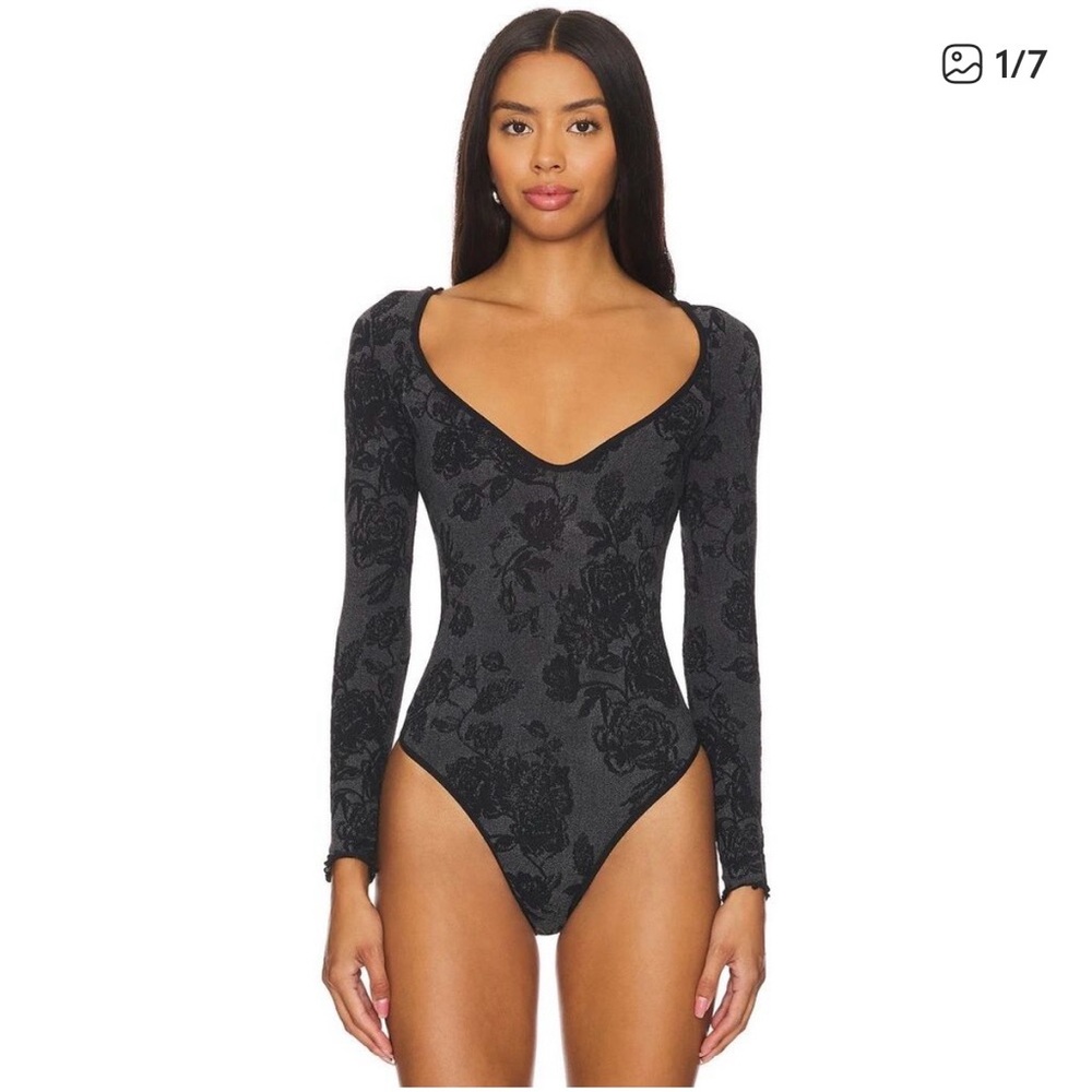 Free People x Intimately Womens Large/XL Black Floral Send Love Bodysuit